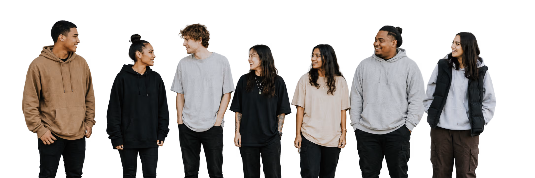 Happy New Zealand youth laughing and looking at each other
